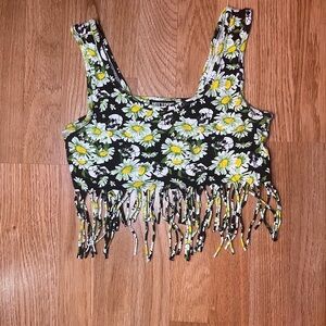 Hot Topic Black and Yellow Daisy Crop Top